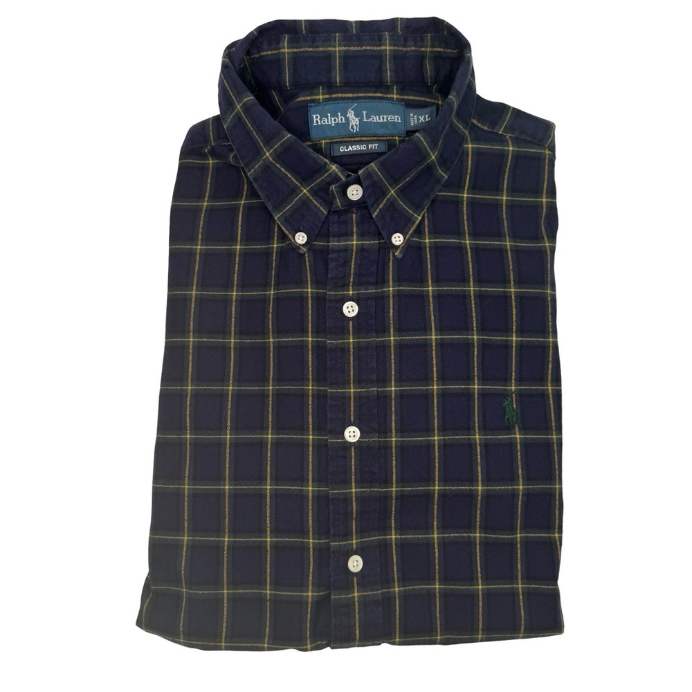 RALPH LAUREN Men’s Classic Fit Heavy Cotton Navy Plaid Button Down Shirt Size XL - Picture 6 of 16